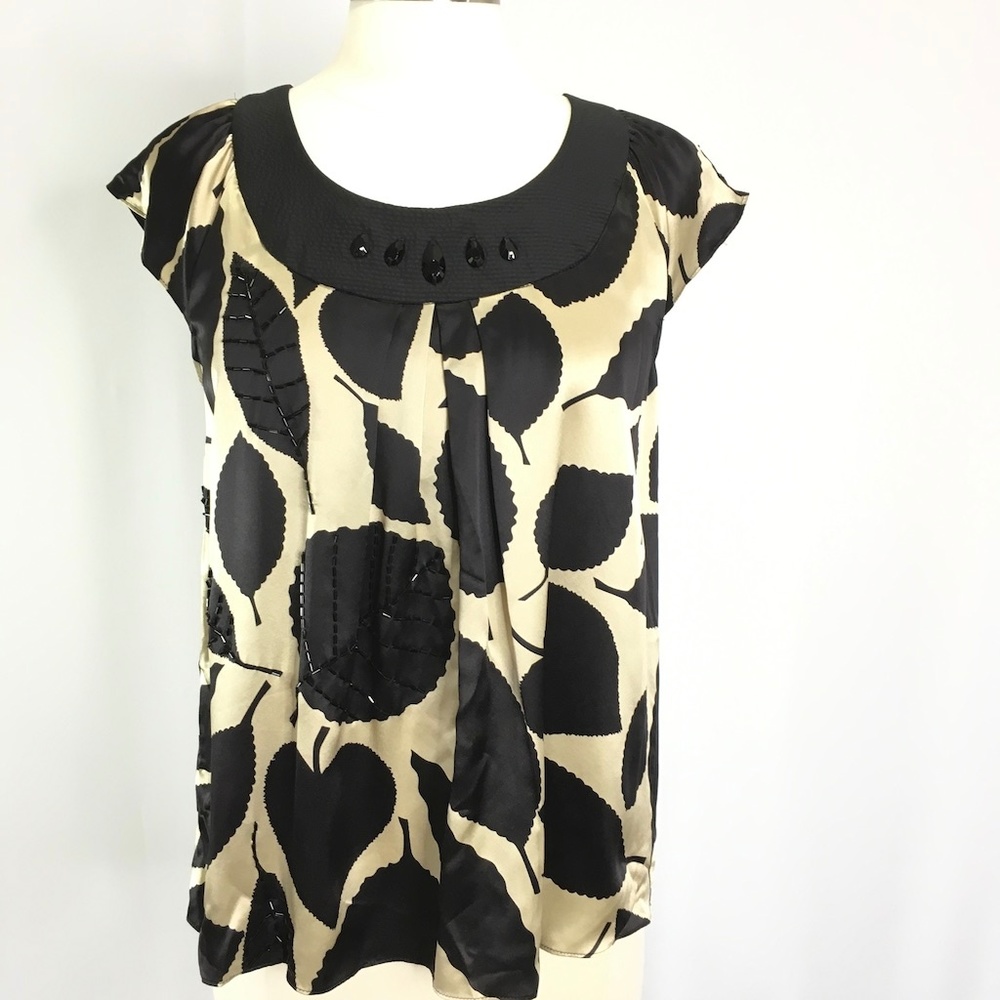 Whitley Silk Womens Top Size M Black & Gold